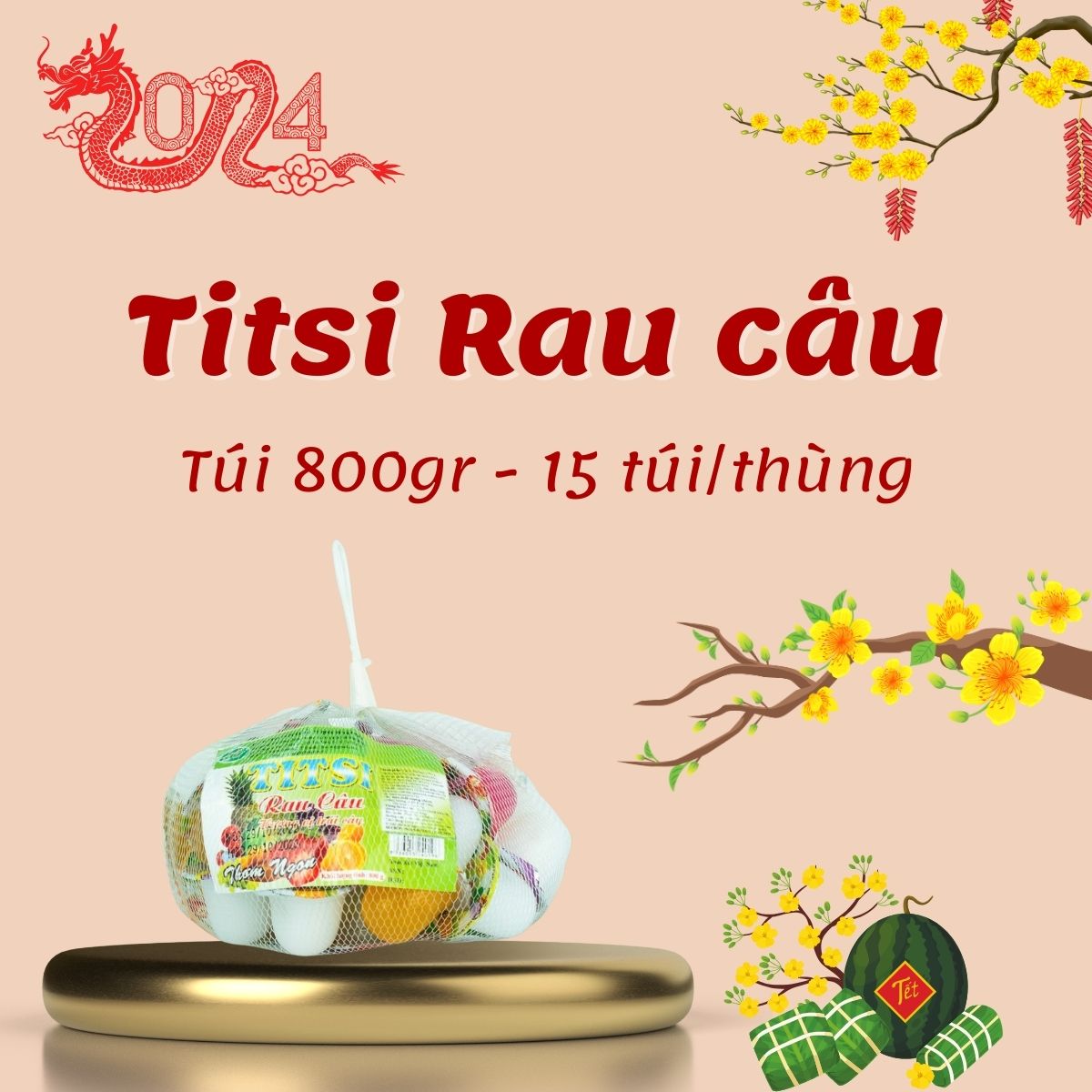 Rau câu trái cây TITSI túi lưới 800gr- 15 gói/thùng